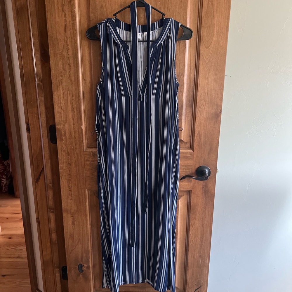 GAP Navy and White Vertical Stripe Maxi Dress